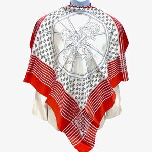 Unused-Merina D’Este  Scarf 100% Silk Satin  Italy 34" Ivery red orange  rope(47